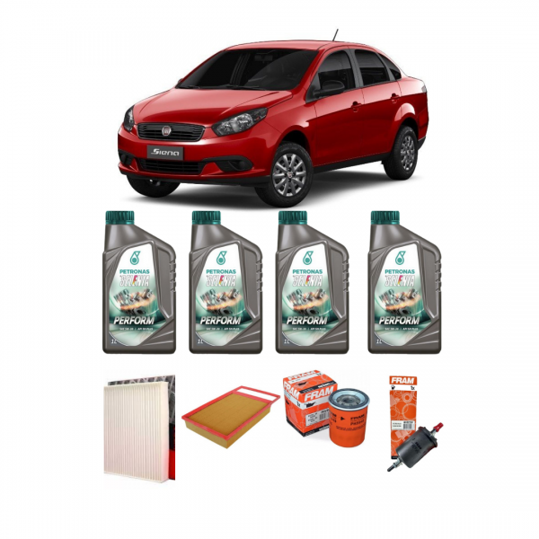 Kit troca de Óleo Fiat Grand Siena 1.6 e 1.8 16v E-Torq c/  Selênia Perform 5w30 Sintético + 4 Filtros