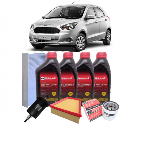 Kit Troca de Óleo 4 litros Motorcraft 5w30 Sintético + 4 filtros ( Óleo, Ar, Cabine e Combustível) Ford Ka + 14/..